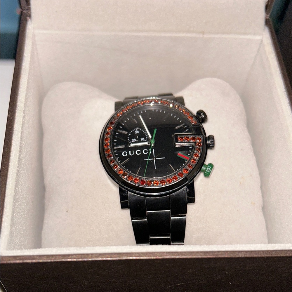 Gucci Black Watch with Red and Green Details